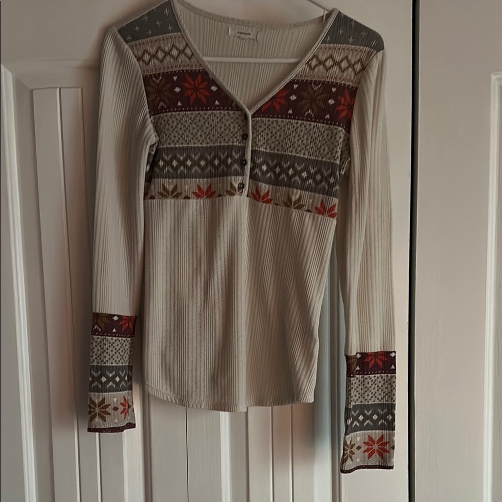 Patterned Long Sleeve Top, from Maurice , with Button Detail